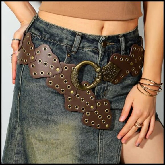 Boho Western Wide Leather Belt Vintage Cowgirl Style Metal Buckle Adjustable main image 6